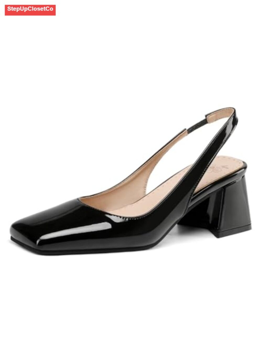 Women's Slingback Block Heel Square Toe Pumps PU